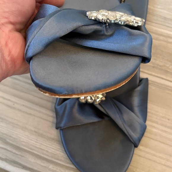 Zara Women's Blue Satin Sandals with Crystal Embellishments - Picture 7 of 10